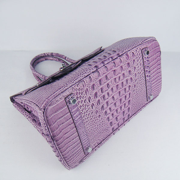 High Quality Fake Hermes Birkin 35CM Crocodile Head Veins Leather Bag Purple 6089 - Click Image to Close